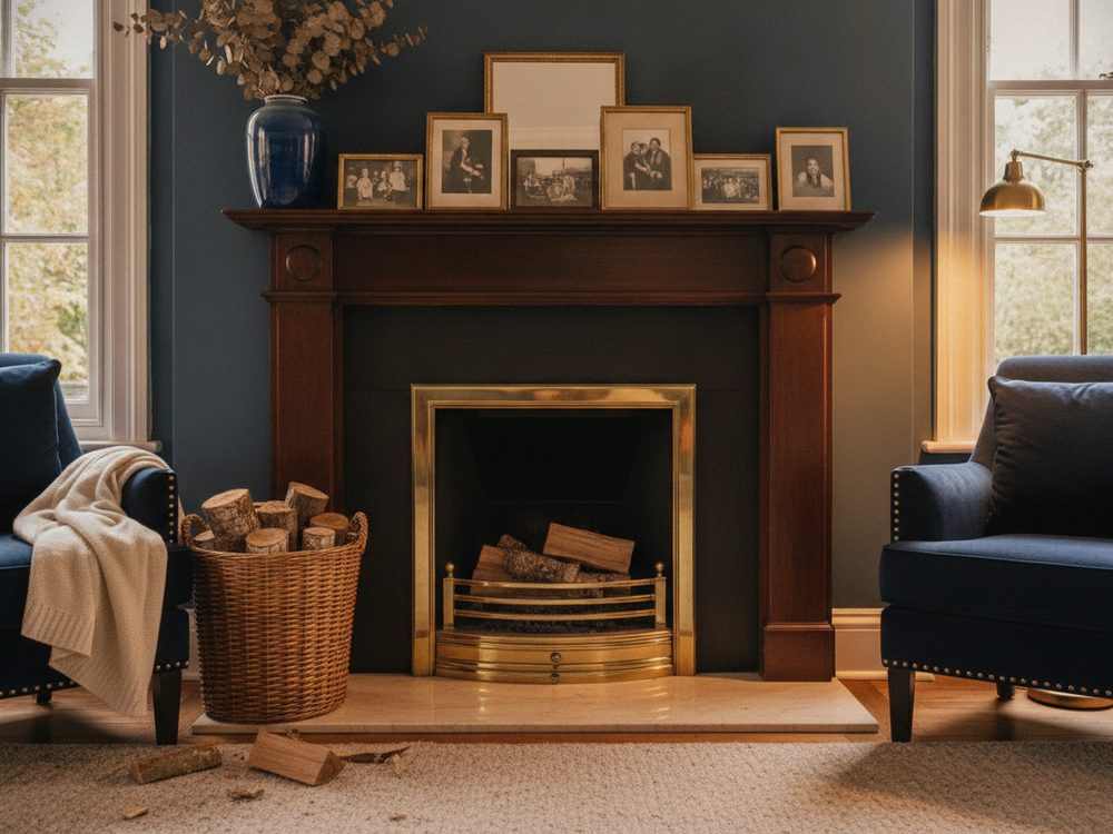 A spotless fireplace firebox and hearth after service